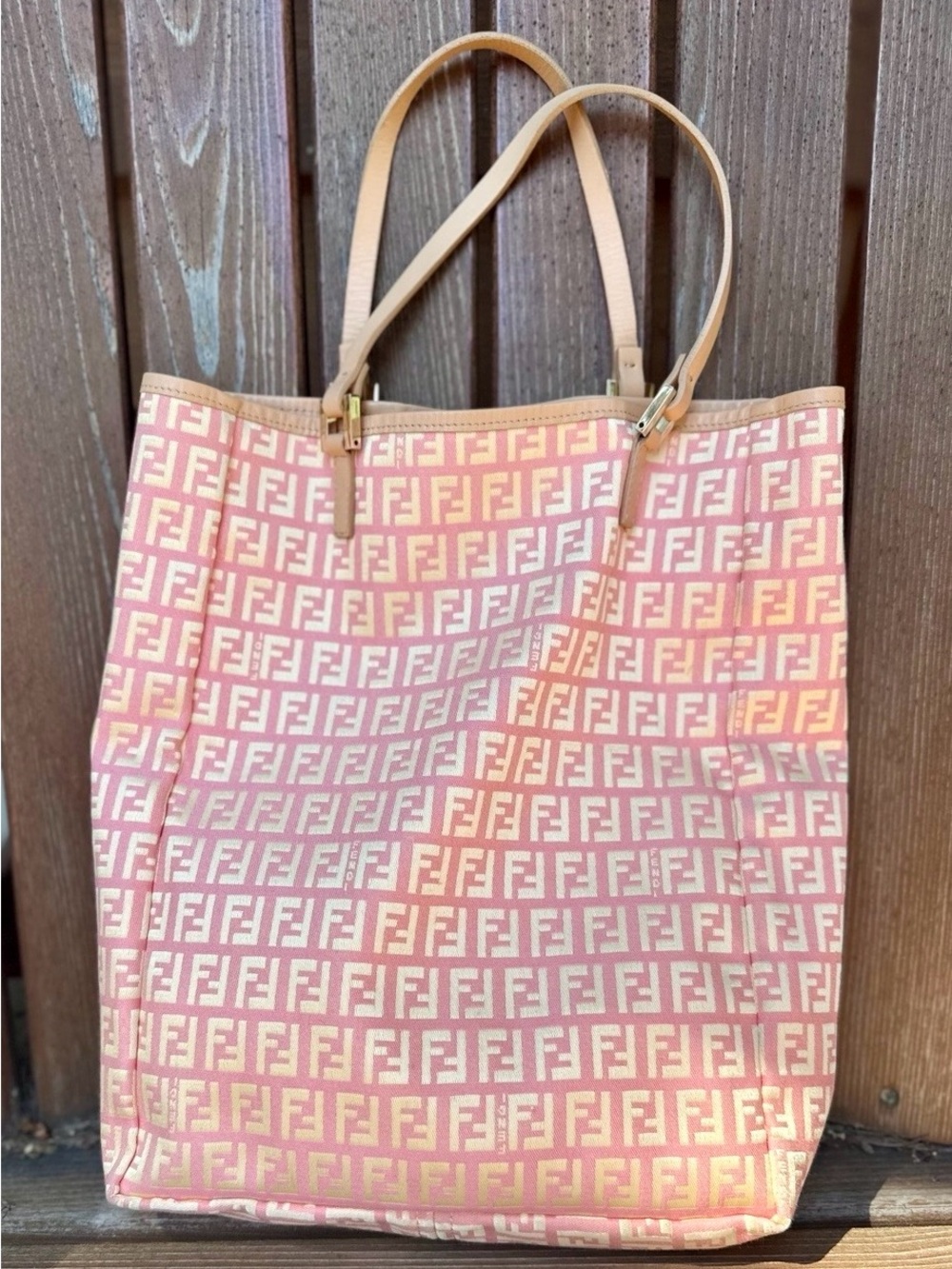 Fendi Pink & Gold Zuccino Canvas Shopper Tote w/ Matching Pouch | Made in Italy
